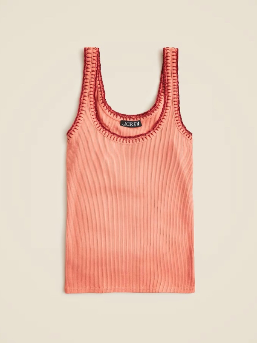 NWT J. Crew Vintage Rib Tank in Sun Bleached Coral with Contrast Stitching - S